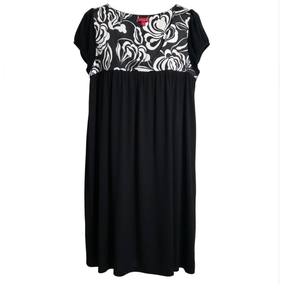 ELLE BLACK WHITE BABYDOLL TUNIC DRESS TOP SZ LARGE